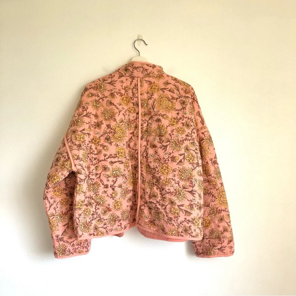 NWT Free People Chloe Quilted Dolman Jacket in Peach Combo Floral Size Medium - Picture 9 of 12